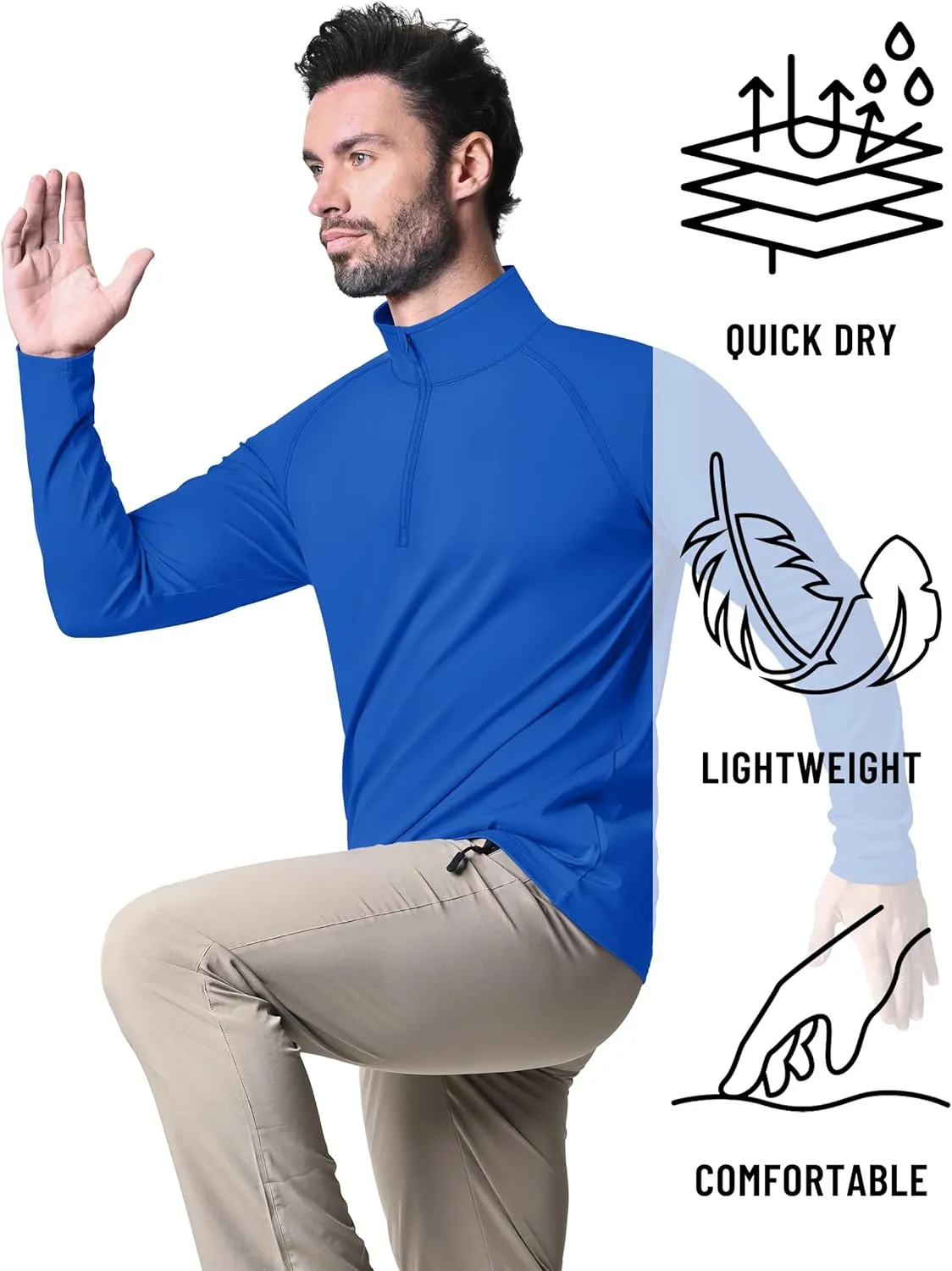 KEFITEVD Long Sleeve Shirts for Mens UPF 50  1/4 Zip Pullover Shirts Outdoor Cooling Athletic Shirt Swim Summer Rash Guard