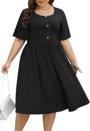 Keluummi Plus Size Casual Dress for Women, with Pocket and 3/4 Sleeve