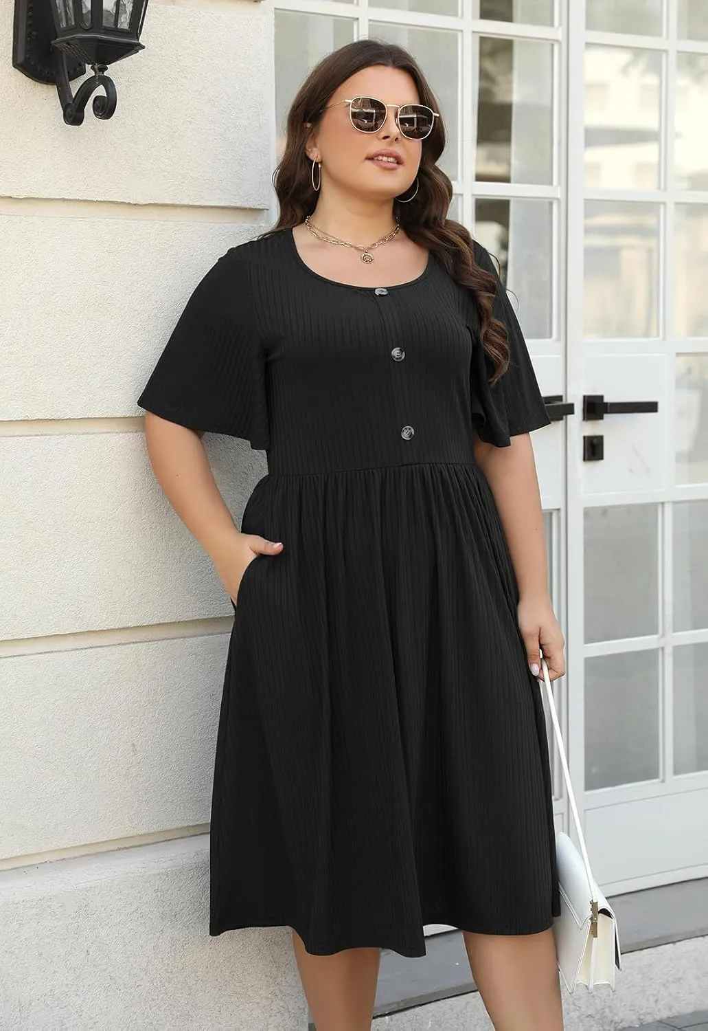 Keluummi Plus Size Casual Dress for Women, with Pocket and 3/4 Sleeve