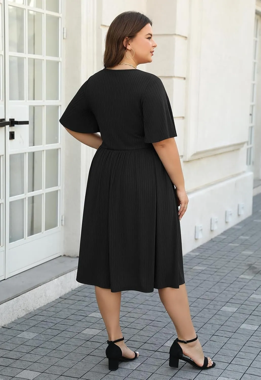 Keluummi Plus Size Casual Dress for Women, with Pocket and 3/4 Sleeve