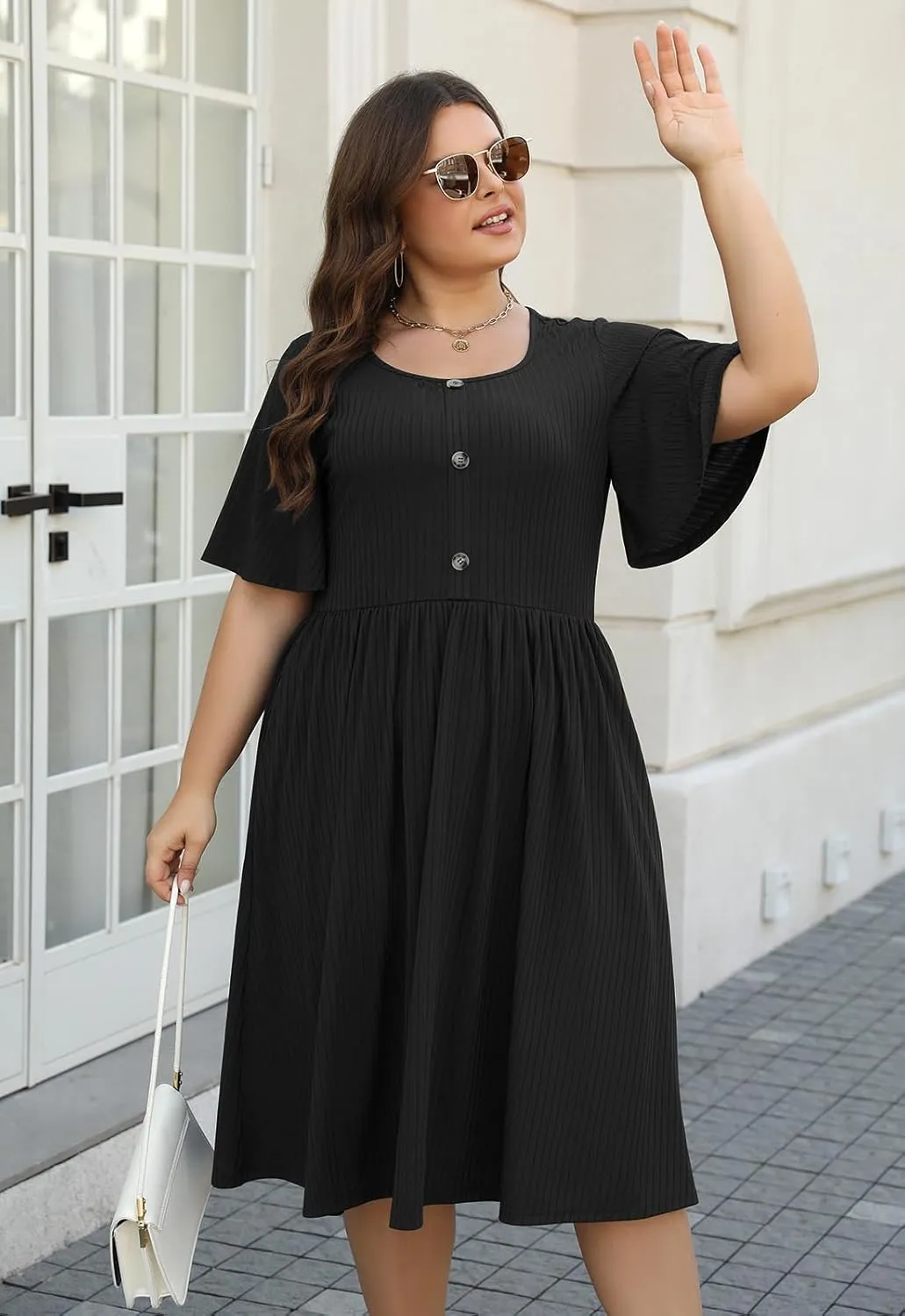 Keluummi Plus Size Casual Dress for Women, with Pocket and 3/4 Sleeve