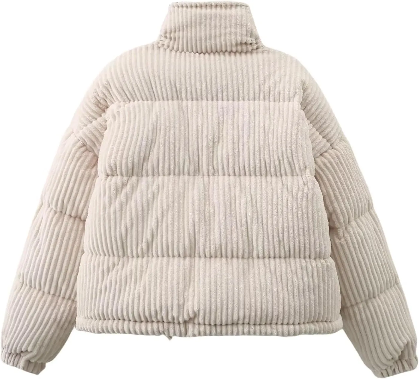 Kissonic Women's Winter Corduroy Cropped Puffer Jacket Warm Long Sleeve Stand Collar Short Down Coats