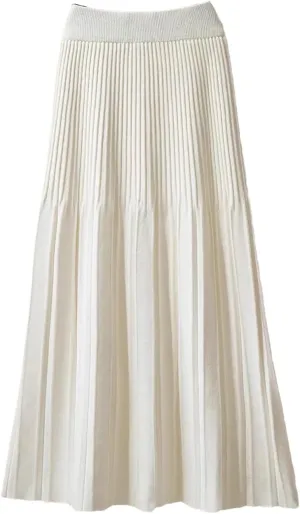 Knitted Pleated Skirt for Women Autumn Winter Thick Warm Casual A Line High Waist Midi Long Skirt