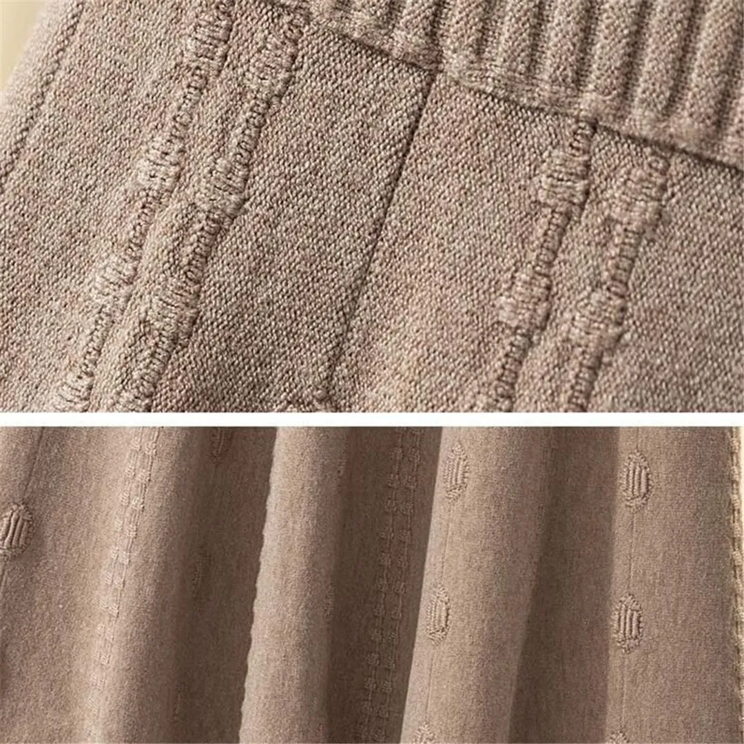 Knitted Ruffle Skirt Korean Autumn Winter Long A-Line Skirt Women Elastic High Waist Wool Warm Midi Pleated Skirt