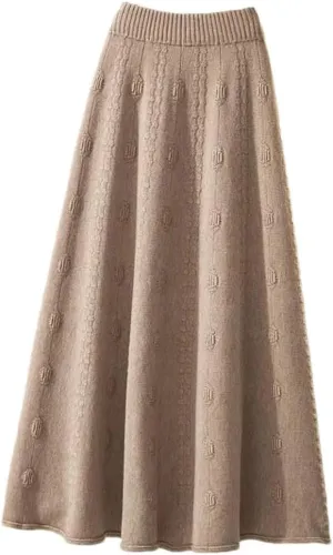 Knitted Ruffle Skirt Korean Autumn Winter Long A-Line Skirt Women Elastic High Waist Wool Warm Midi Pleated Skirt