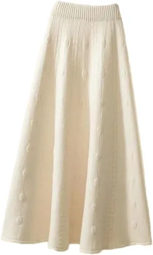 Knitted Ruffle Skirt Korean Autumn Winter Long A-Line Skirt Women Elastic High Waist Wool Warm Midi Pleated Skirt