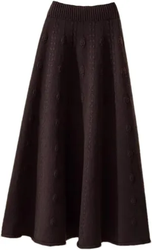 Knitted Ruffle Skirt Korean Autumn Winter Long A-Line Skirt Women Elastic High Waist Wool Warm Midi Pleated Skirt