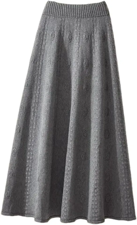 Knitted Ruffle Skirt Korean Autumn Winter Long A-Line Skirt Women Elastic High Waist Wool Warm Midi Pleated Skirt