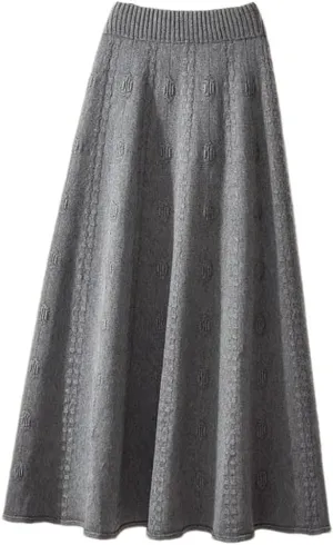 Knitted Ruffle Skirt Korean Autumn Winter Long A-Line Skirt Women Elastic High Waist Wool Warm Midi Pleated Skirt