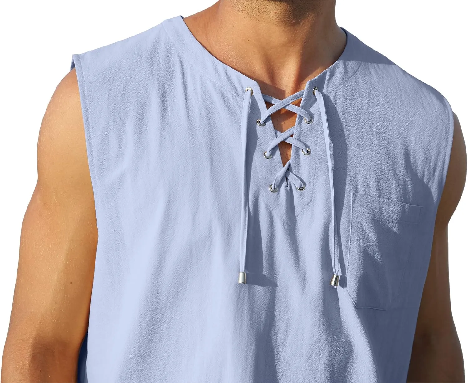 KUYIGO Men's Fashion Beach Sleeveless Shirts Hippie Tank Top Linen Viking Tunic for Summer
