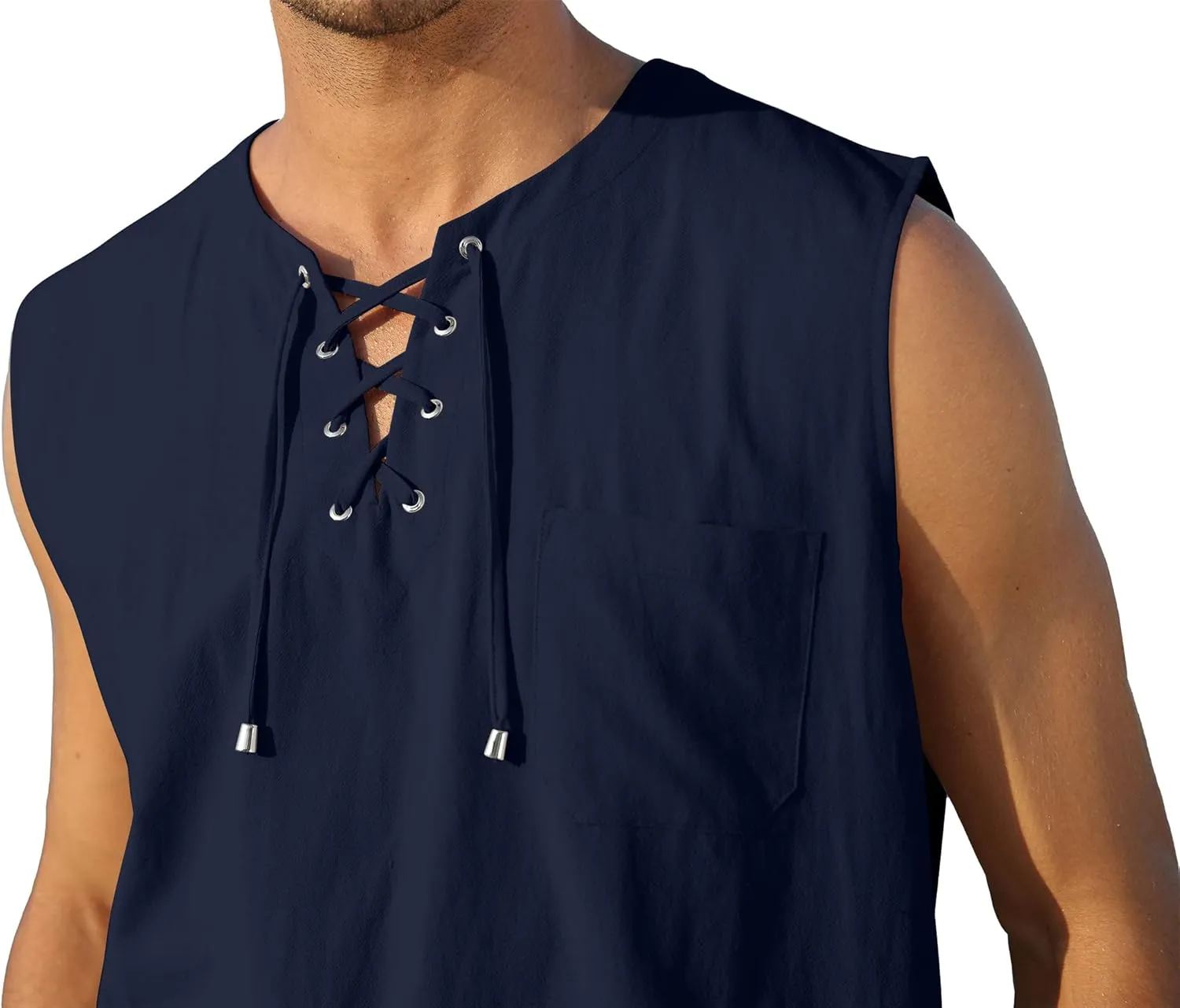 KUYIGO Men's Fashion Beach Sleeveless Shirts Hippie Tank Top Linen Viking Tunic for Summer