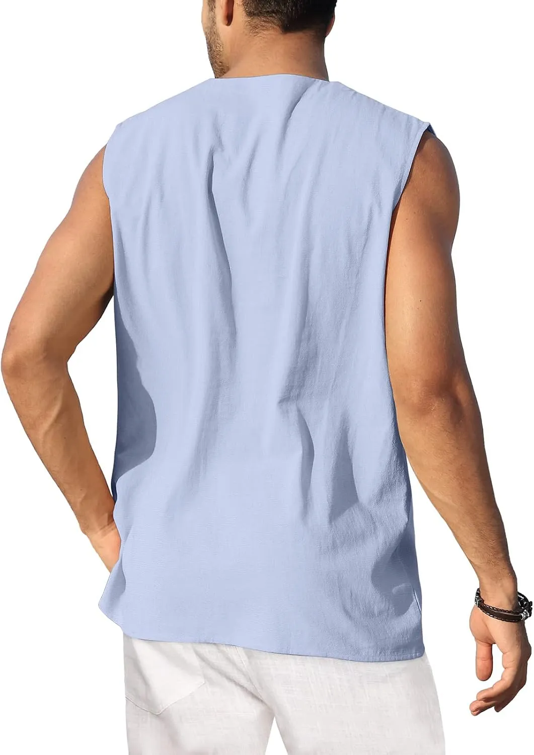 KUYIGO Men's Fashion Beach Sleeveless Shirts Hippie Tank Top Linen Viking Tunic for Summer