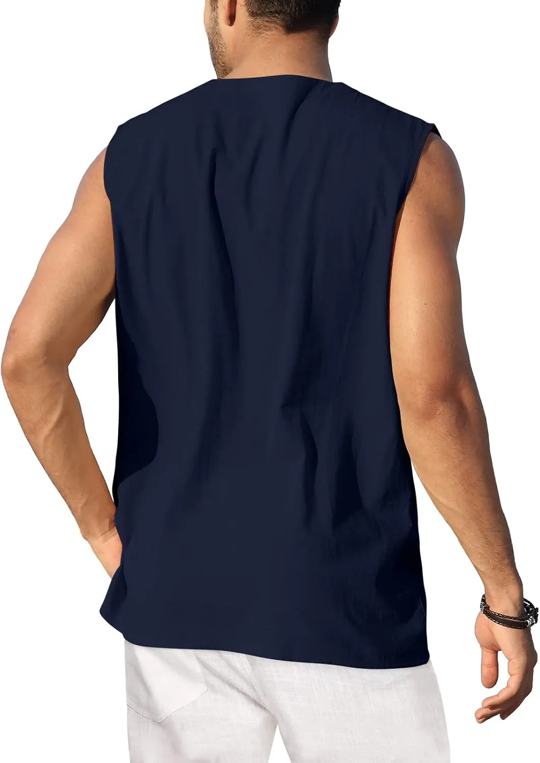 KUYIGO Men's Fashion Beach Sleeveless Shirts Hippie Tank Top Linen Viking Tunic for Summer