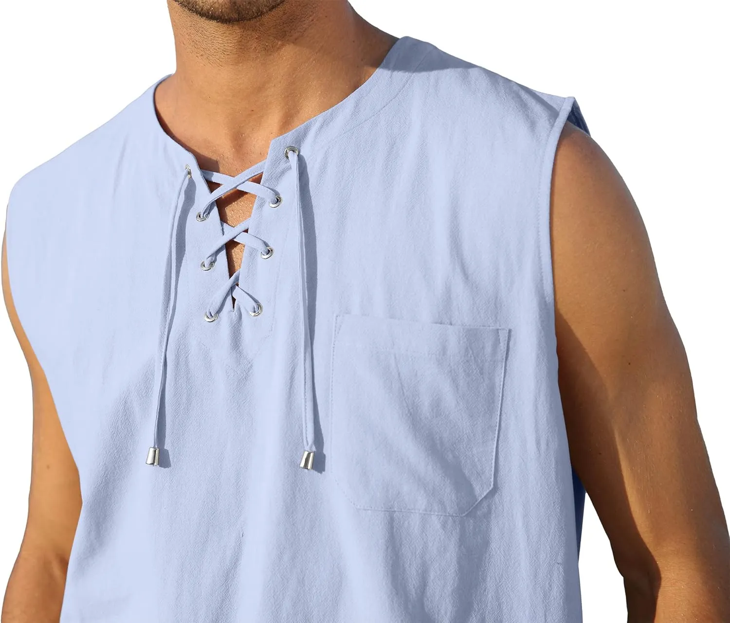 KUYIGO Men's Fashion Beach Sleeveless Shirts Hippie Tank Top Linen Viking Tunic for Summer