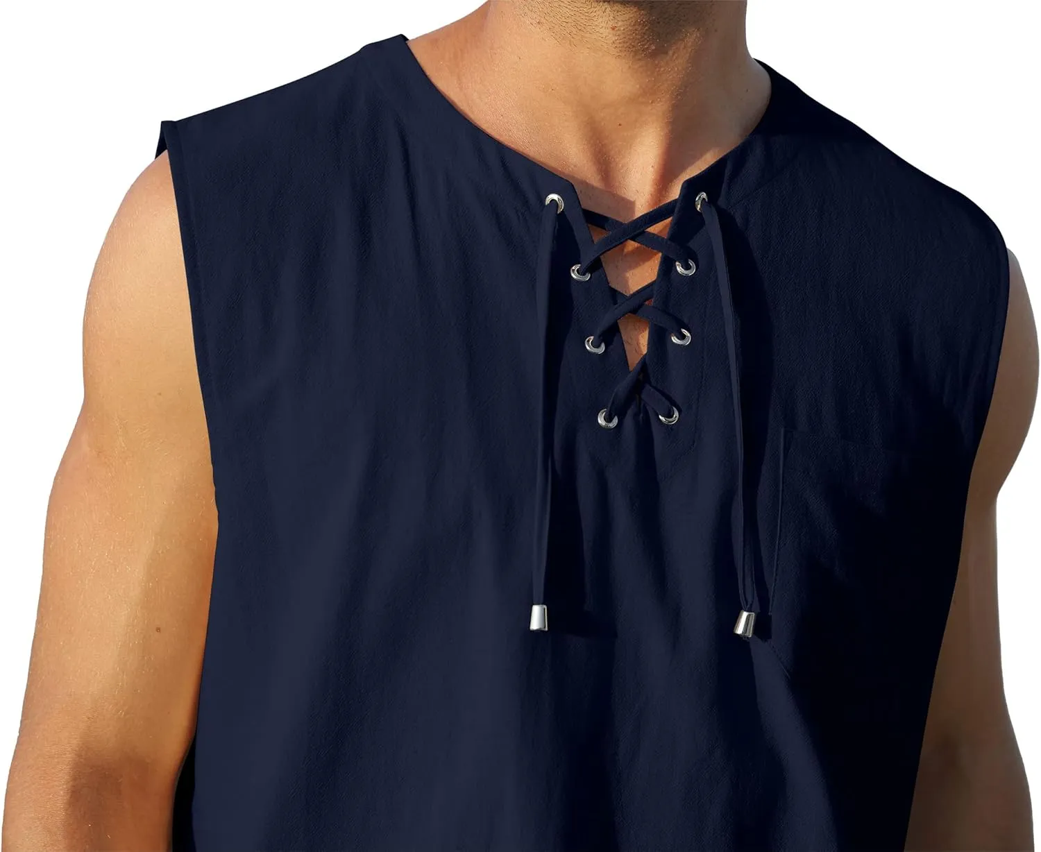 KUYIGO Men's Fashion Beach Sleeveless Shirts Hippie Tank Top Linen Viking Tunic for Summer