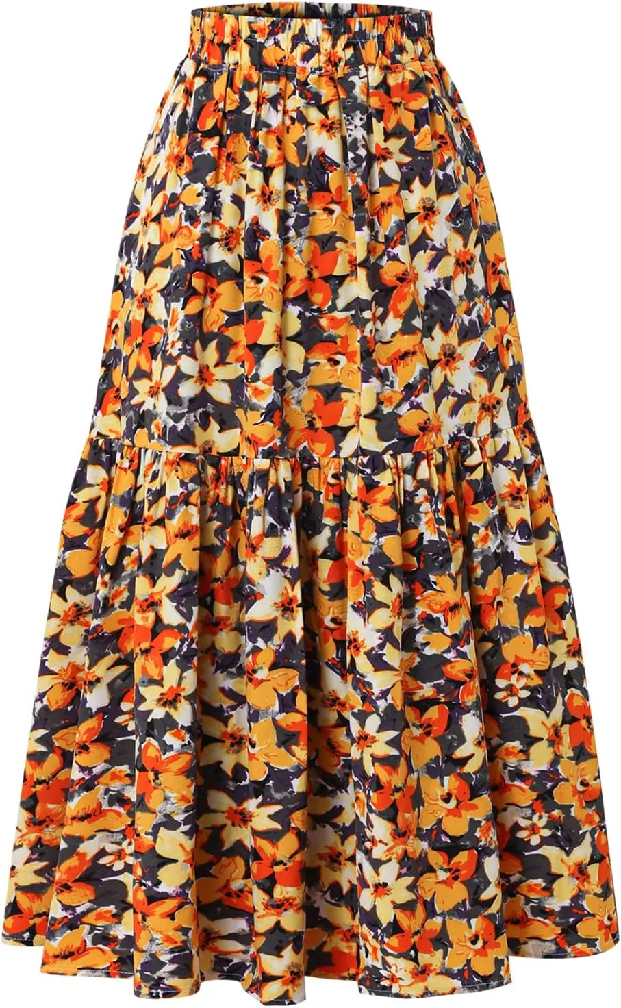 Ladies Elastic Waist High Waist Skirt Spring Summer and Autumn Pocket Casual Pleated Skirt