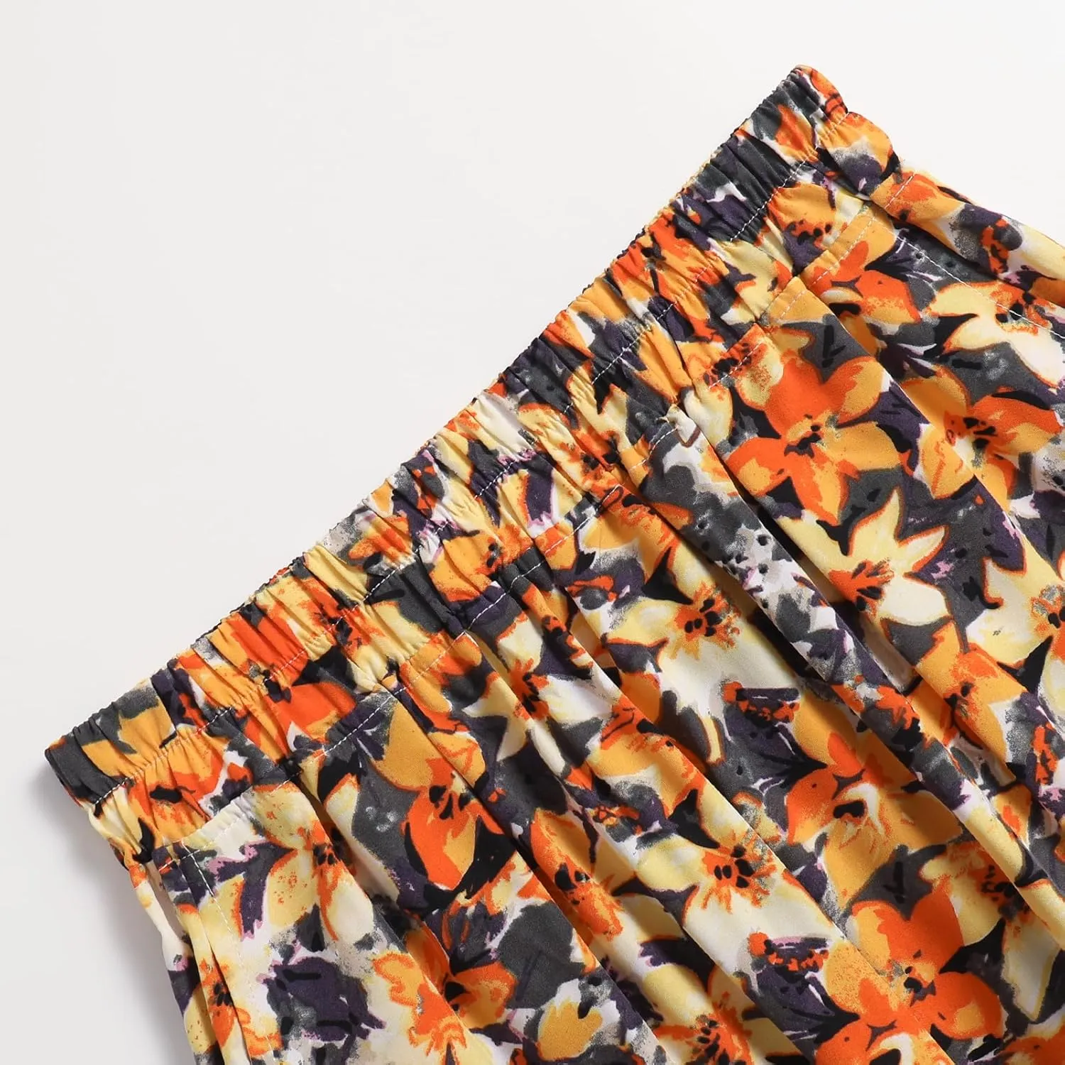 Ladies Elastic Waist High Waist Skirt Spring Summer and Autumn Pocket Casual Pleated Skirt