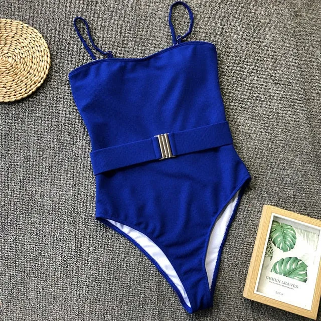 Lady Retro Solid Ribbed Bandeau Swimwear