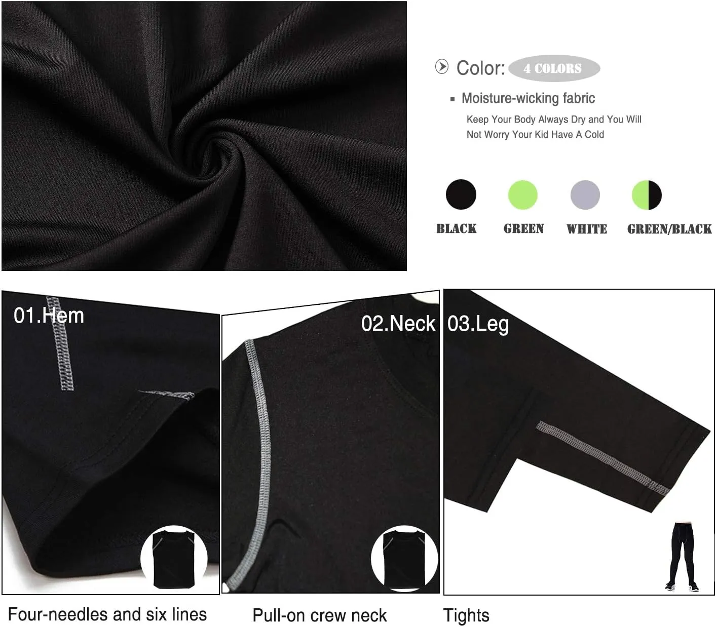 LANBAOSI Boys & Girls Long Sleeve Compression Shirts and Pant 2 Pcs Set