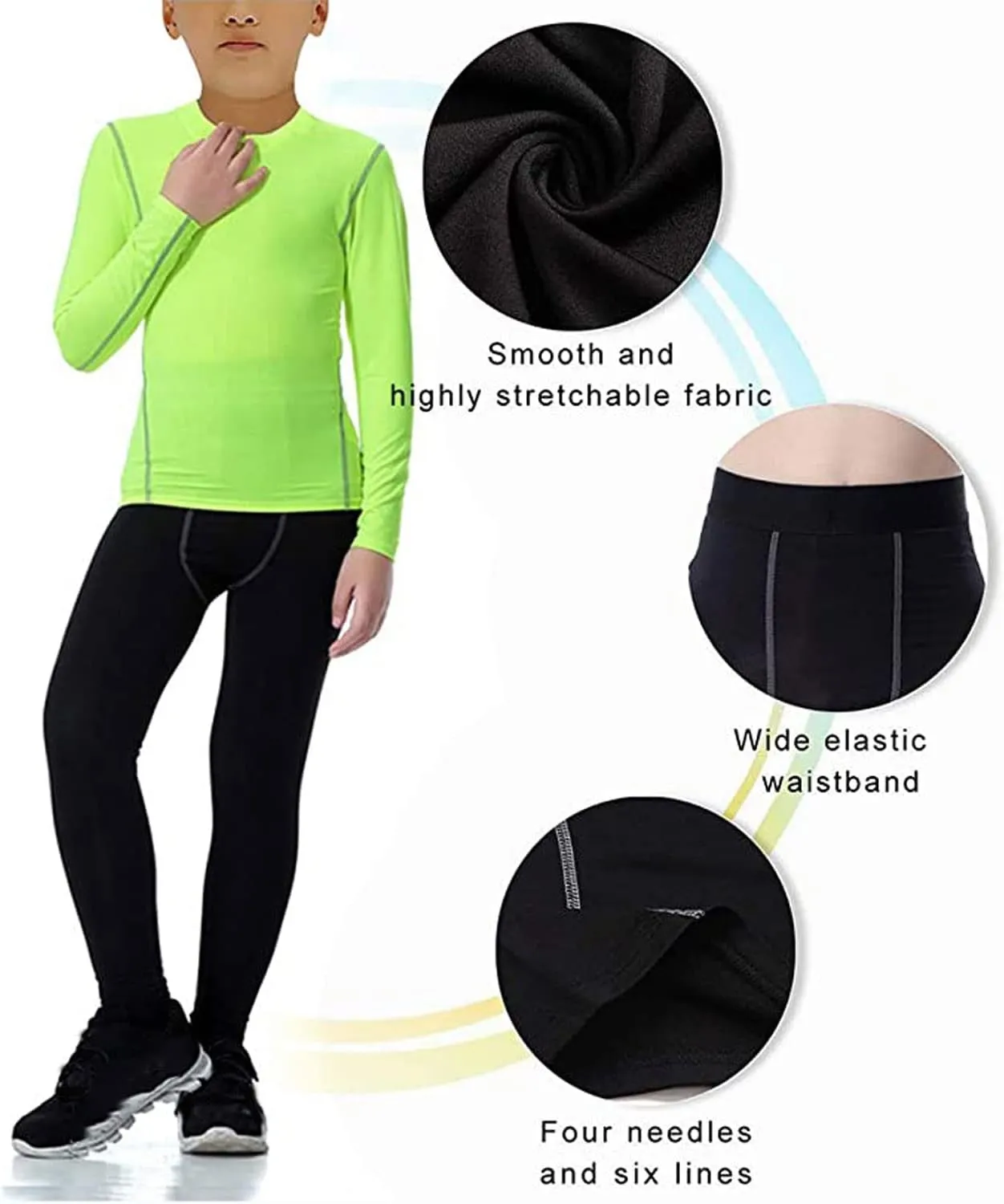 LANBAOSI Boys & Girls Long Sleeve Compression Shirts and Pant 2 Pcs Set