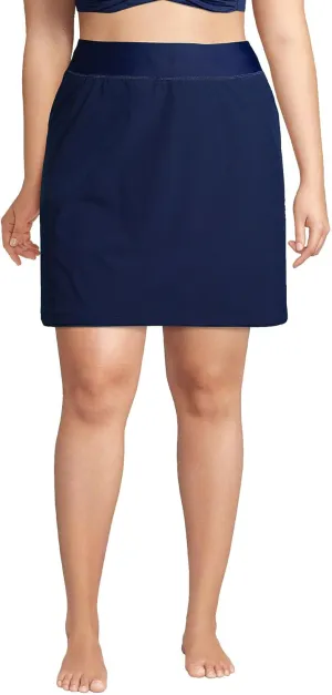 Lands' End Womens Comfort Waist Swim Skirt Swim Bottoms Skort Deep Sea Navy Plus 18w