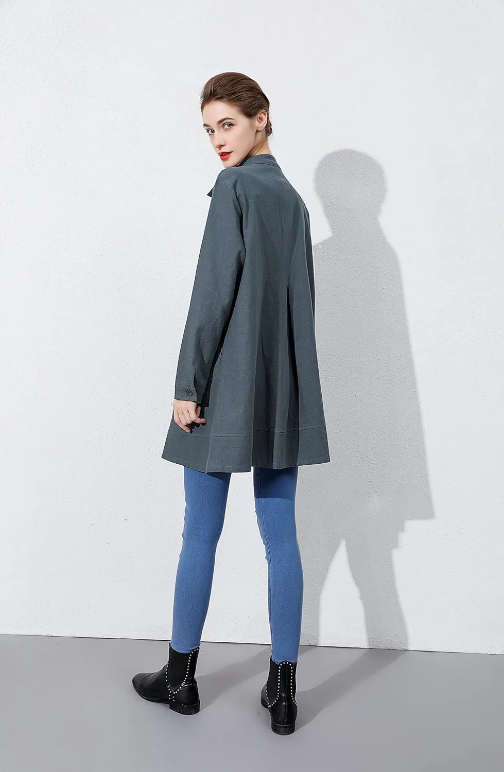 Laovanln Women's Linen Shirts Jackets Button Down Long Sleeve Cotton Blouse Tops with Pockets