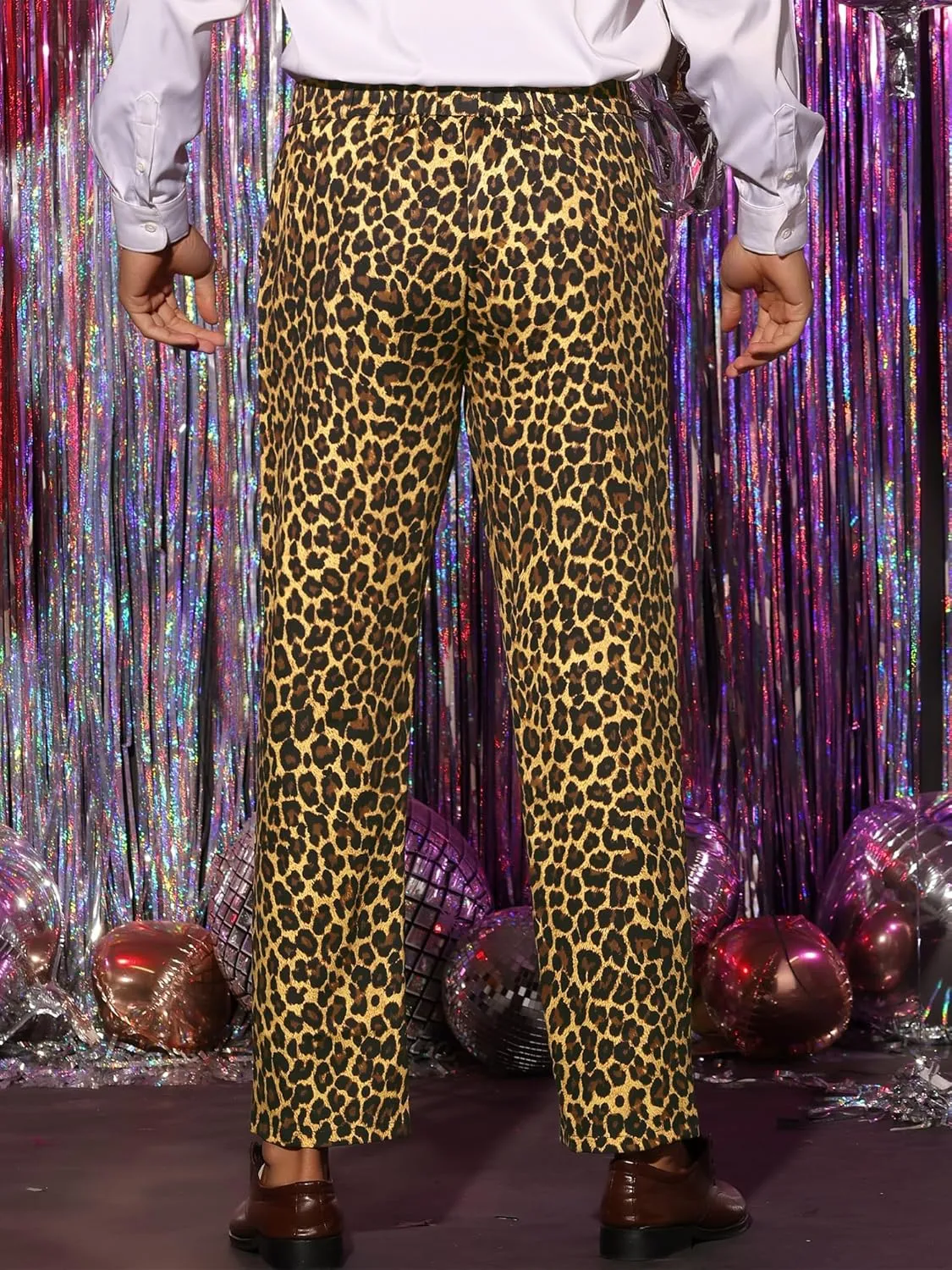 Lars Amadeus Animal Printed Dress Pants for Men's Flat Front Regular Fit Party Trousers