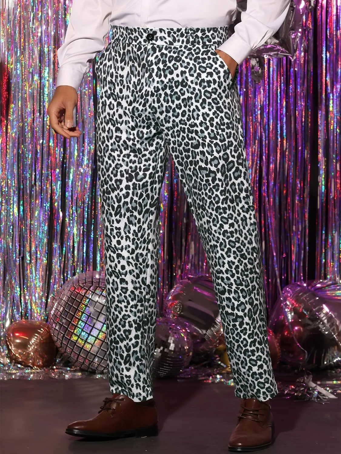 Lars Amadeus Animal Printed Dress Pants for Men's Flat Front Regular Fit Party Trousers