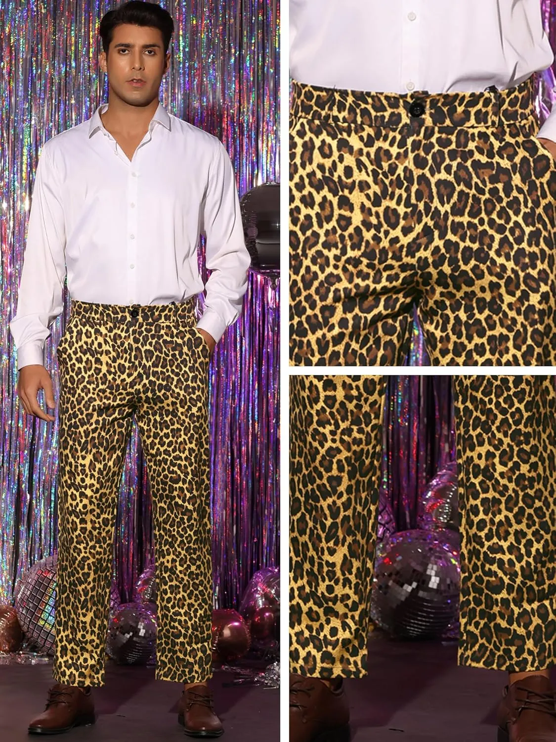 Lars Amadeus Animal Printed Dress Pants for Men's Flat Front Regular Fit Party Trousers
