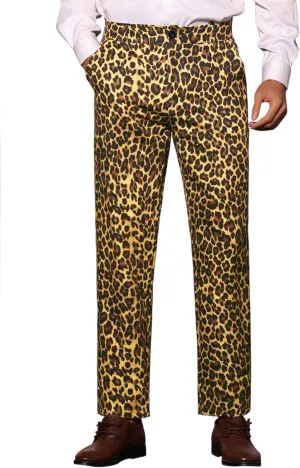 Lars Amadeus Animal Printed Dress Pants for Men's Flat Front Regular Fit Party Trousers
