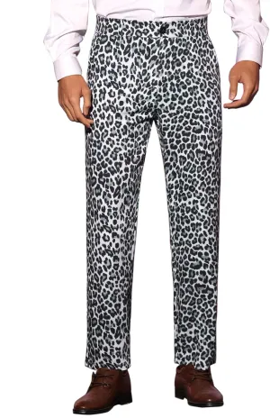 Lars Amadeus Animal Printed Dress Pants for Men's Flat Front Regular Fit Party Trousers