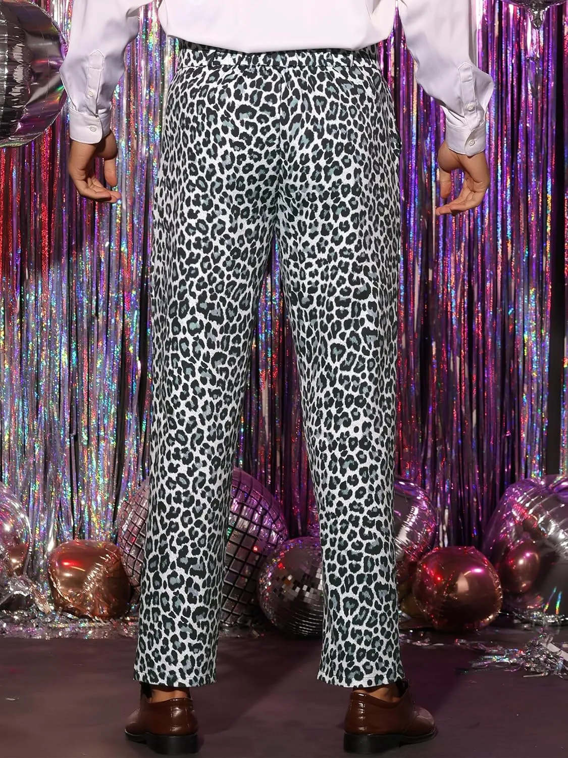Lars Amadeus Animal Printed Dress Pants for Men's Flat Front Regular Fit Party Trousers