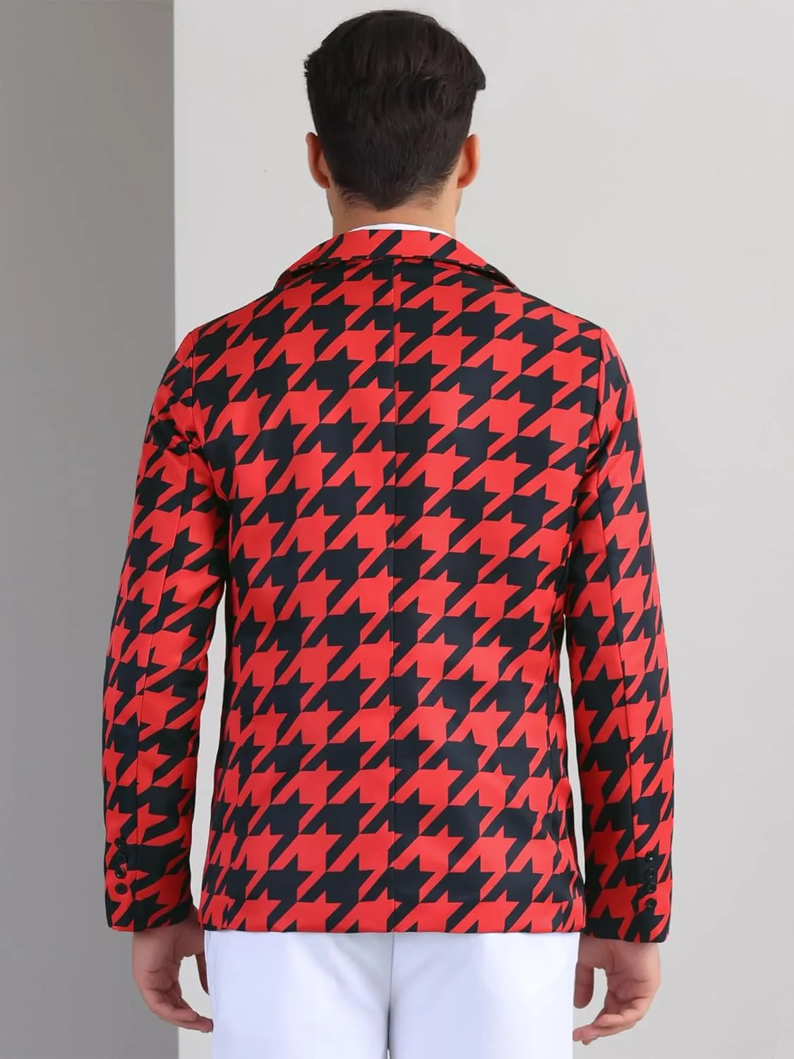 Lars Amadeus Houndstooth Pattern Blazers for Men's Prom Plaid Suit Jacket Business Sport Coats