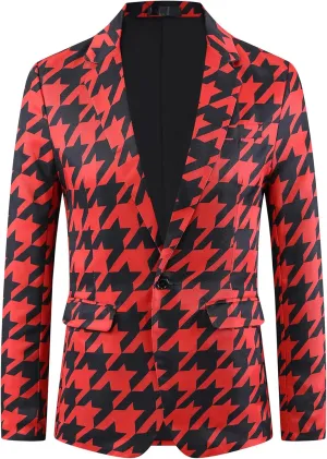 Lars Amadeus Houndstooth Pattern Blazers for Men's Prom Plaid Suit Jacket Business Sport Coats