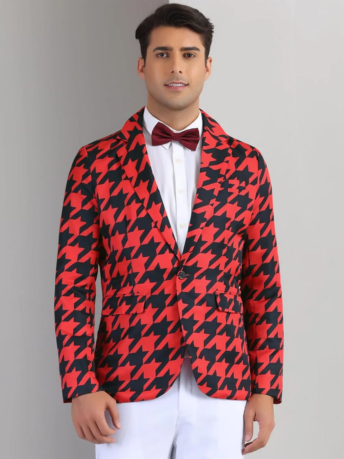 Lars Amadeus Houndstooth Pattern Blazers for Men's Prom Plaid Suit Jacket Business Sport Coats