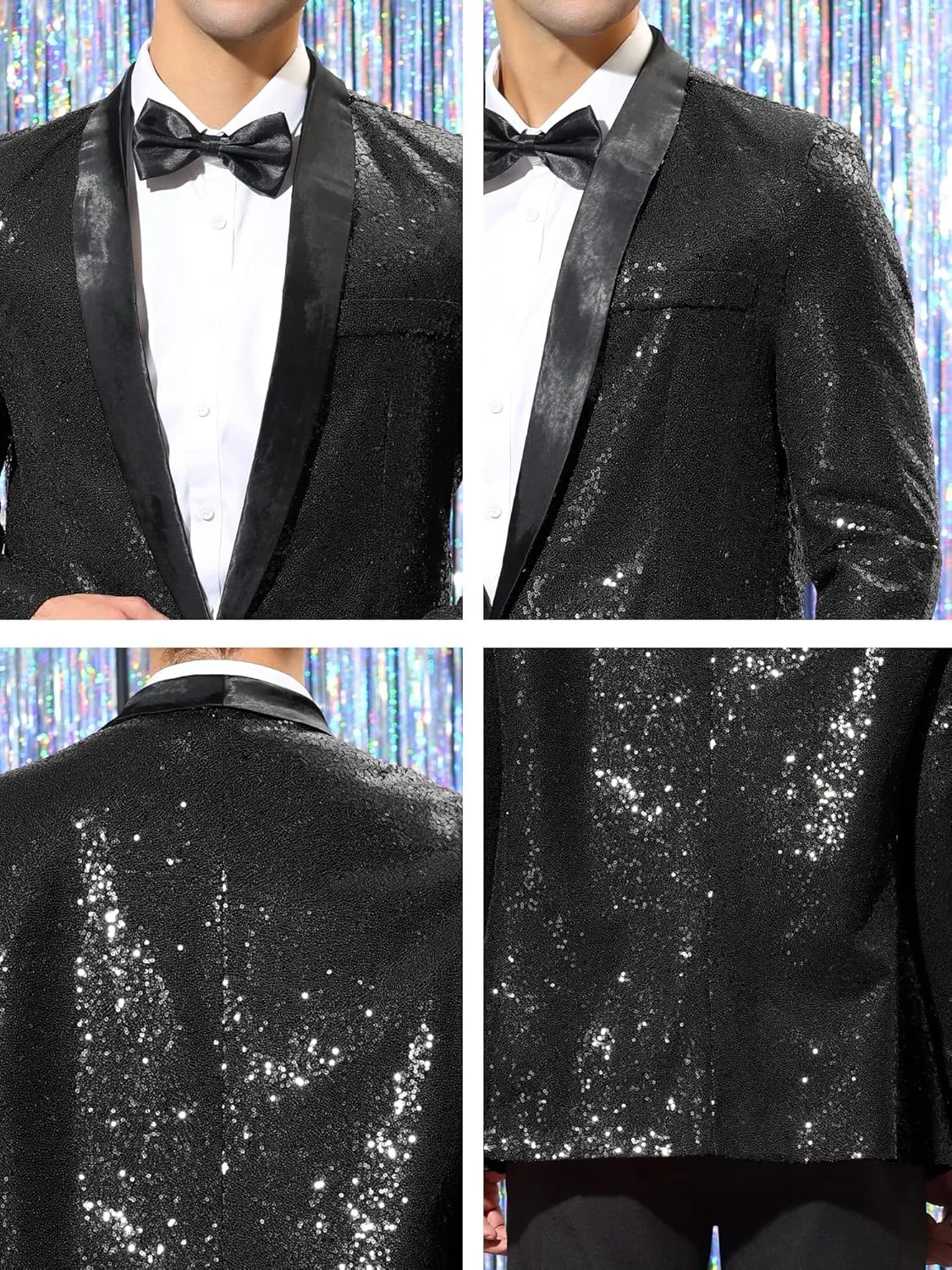 Lars Amadeus Men's Sequin Sport Coats Shawl Lapel One Button Tuxedo Wedding Shiny Blazer