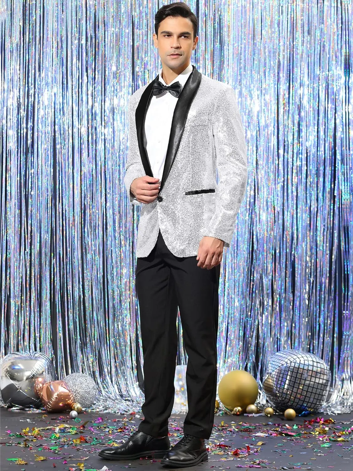 Lars Amadeus Men's Sequin Sport Coats Shawl Lapel One Button Tuxedo Wedding Shiny Blazer