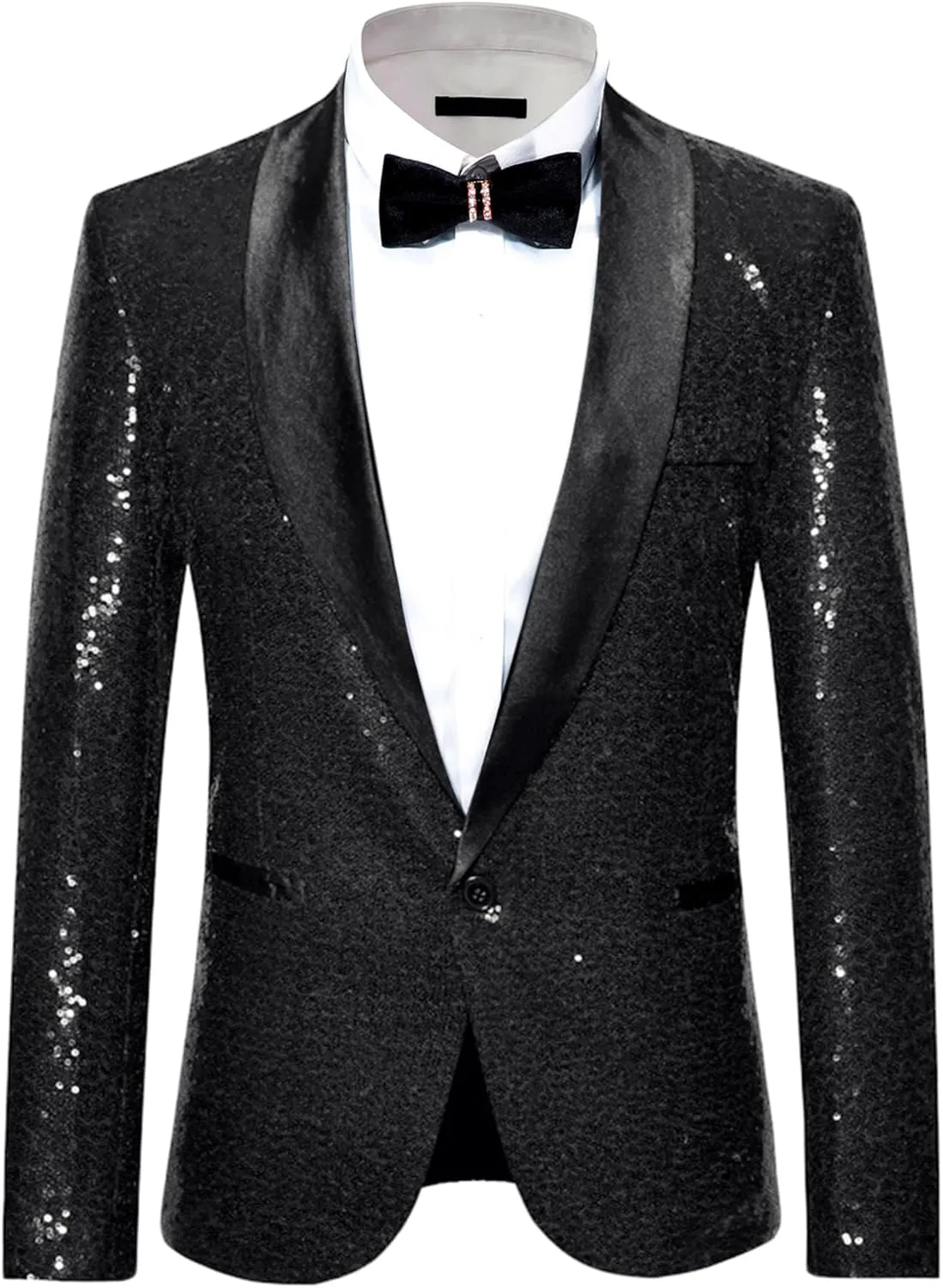 Lars Amadeus Men's Sequin Sport Coats Shawl Lapel One Button Tuxedo Wedding Shiny Blazer