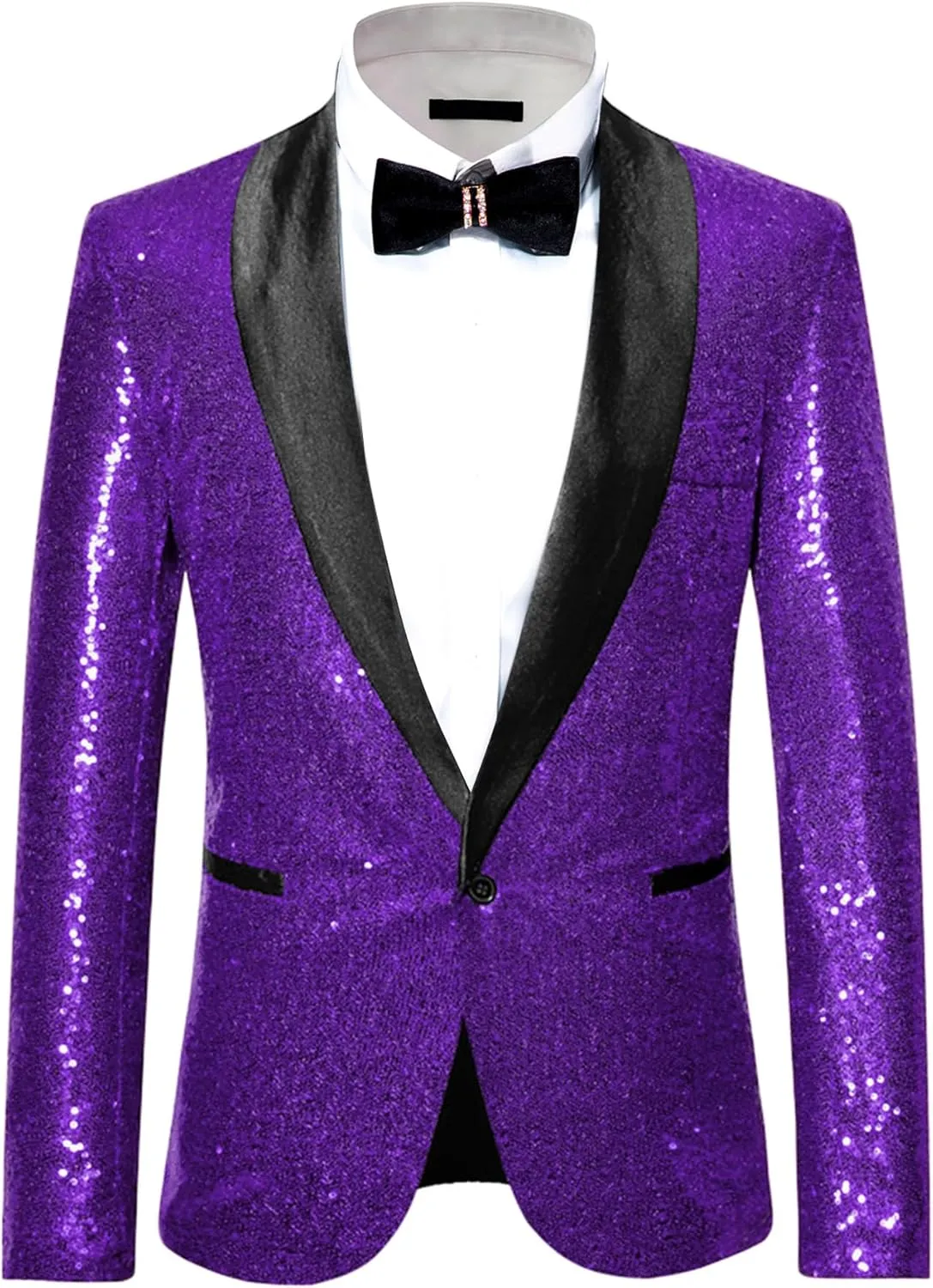 Lars Amadeus Men's Sequin Sport Coats Shawl Lapel One Button Tuxedo Wedding Shiny Blazer