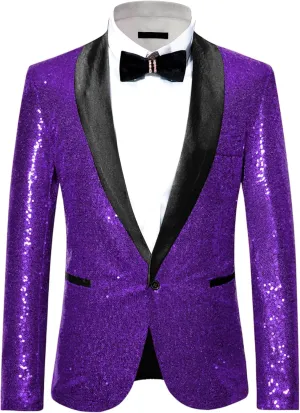 Lars Amadeus Men's Sequin Sport Coats Shawl Lapel One Button Tuxedo Wedding Shiny Blazer