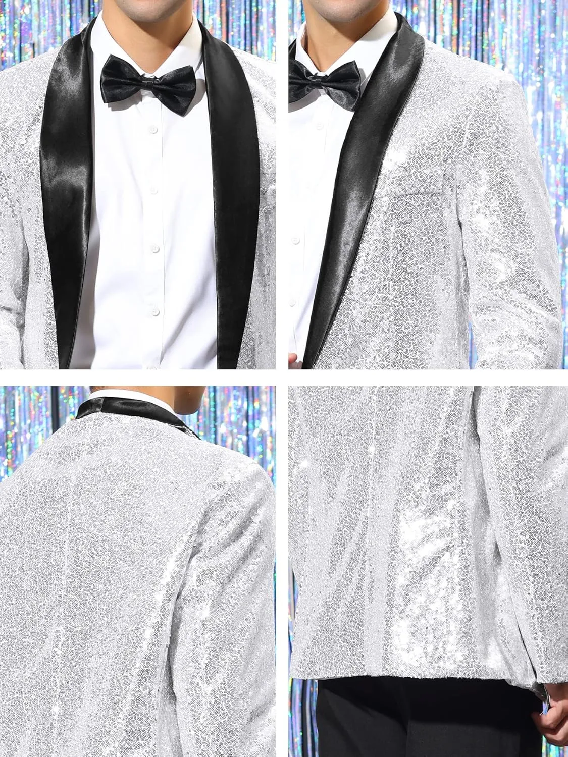 Lars Amadeus Men's Sequin Sport Coats Shawl Lapel One Button Tuxedo Wedding Shiny Blazer