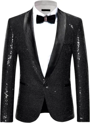 Lars Amadeus Men's Sequin Sport Coats Shawl Lapel One Button Tuxedo Wedding Shiny Blazer