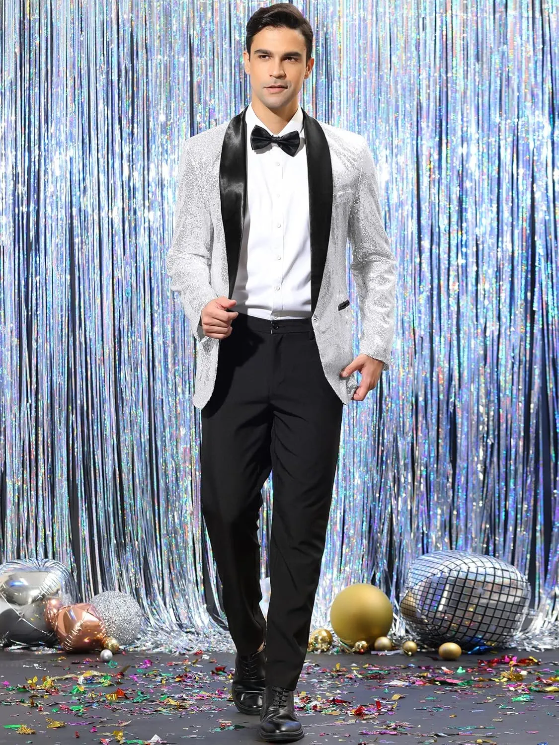 Lars Amadeus Men's Sequin Sport Coats Shawl Lapel One Button Tuxedo Wedding Shiny Blazer