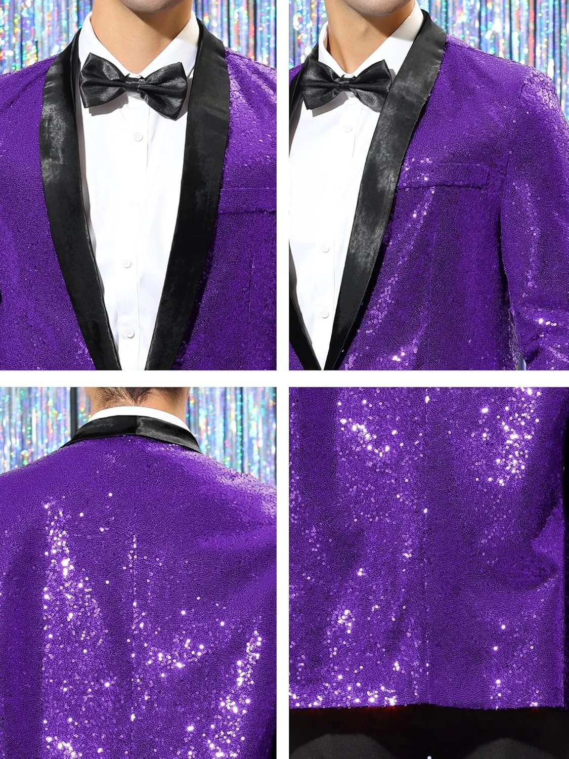 Lars Amadeus Men's Sequin Sport Coats Shawl Lapel One Button Tuxedo Wedding Shiny Blazer