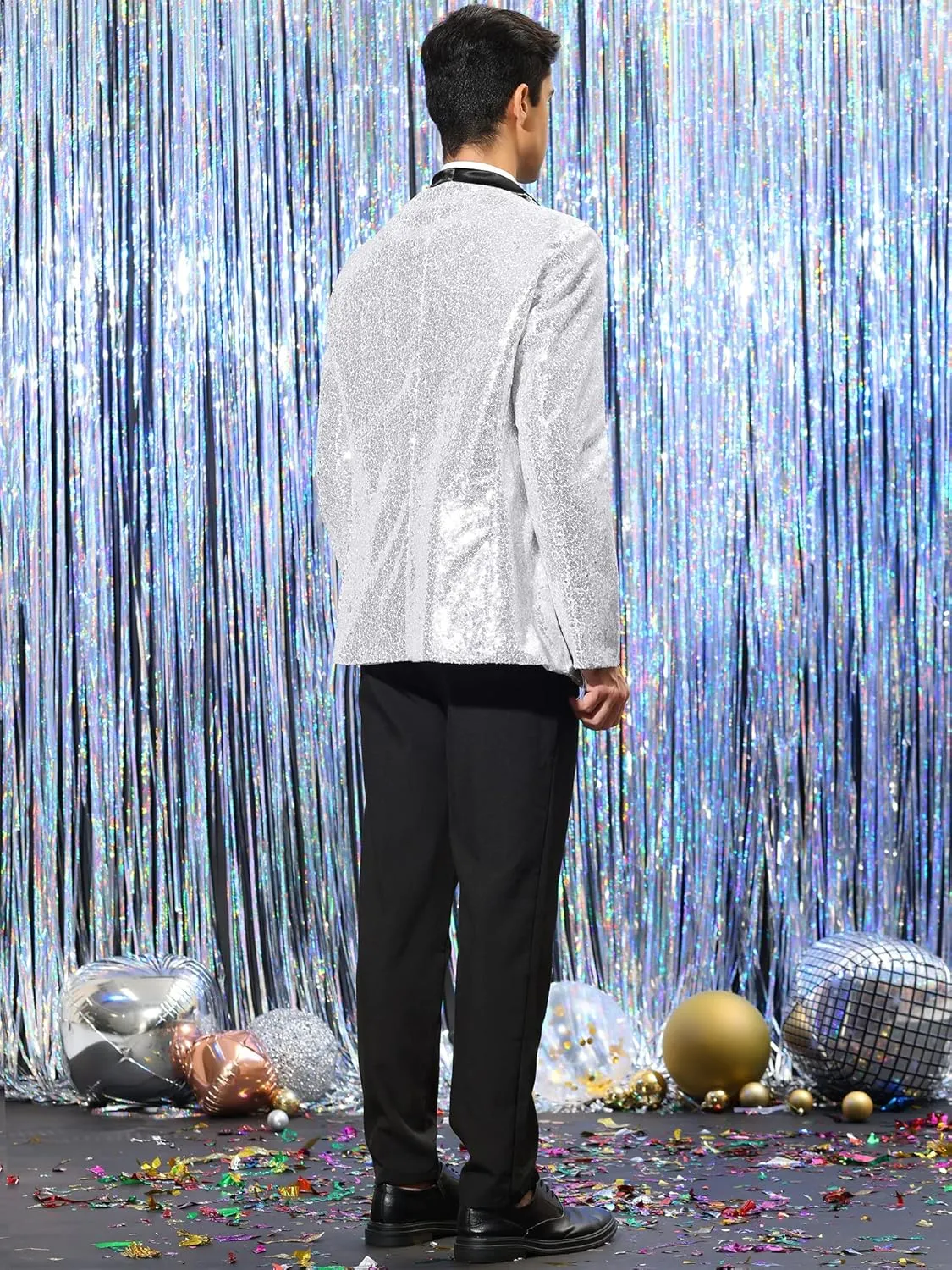 Lars Amadeus Men's Sequin Sport Coats Shawl Lapel One Button Tuxedo Wedding Shiny Blazer