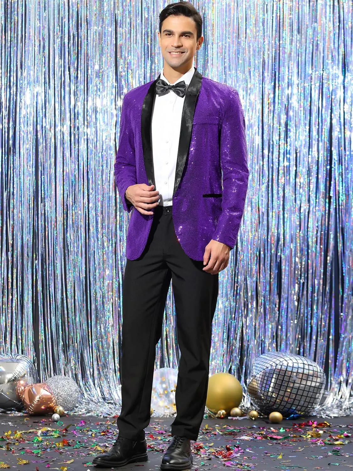 Lars Amadeus Men's Sequin Sport Coats Shawl Lapel One Button Tuxedo Wedding Shiny Blazer