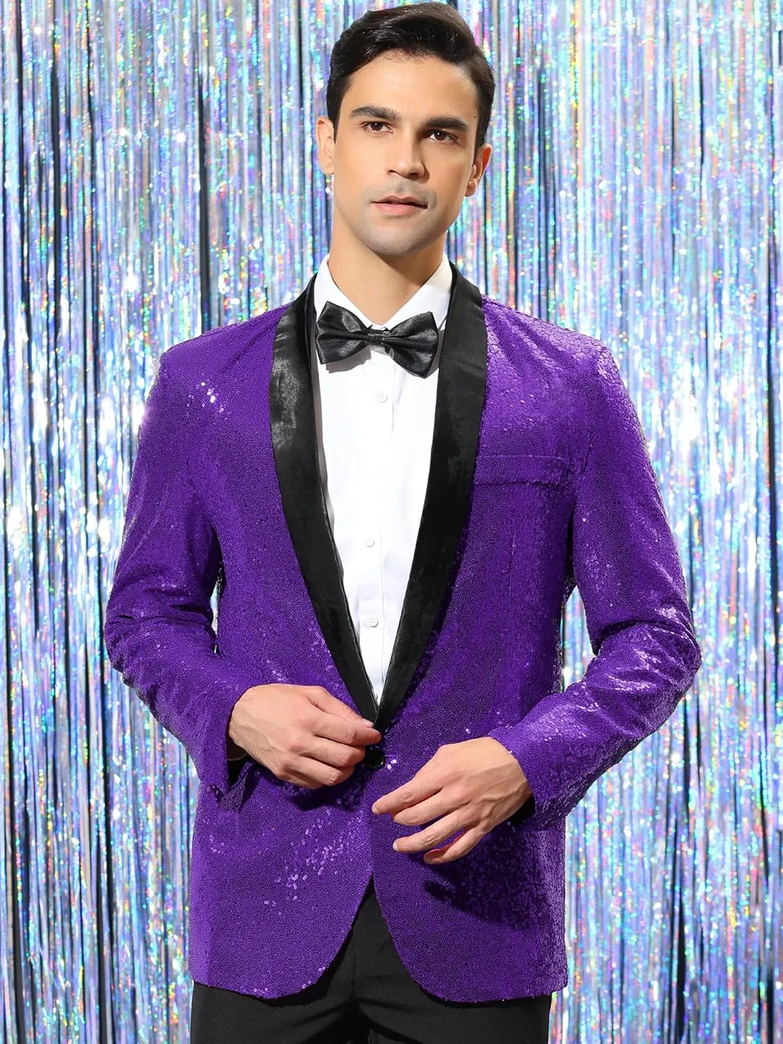 Lars Amadeus Men's Sequin Sport Coats Shawl Lapel One Button Tuxedo Wedding Shiny Blazer