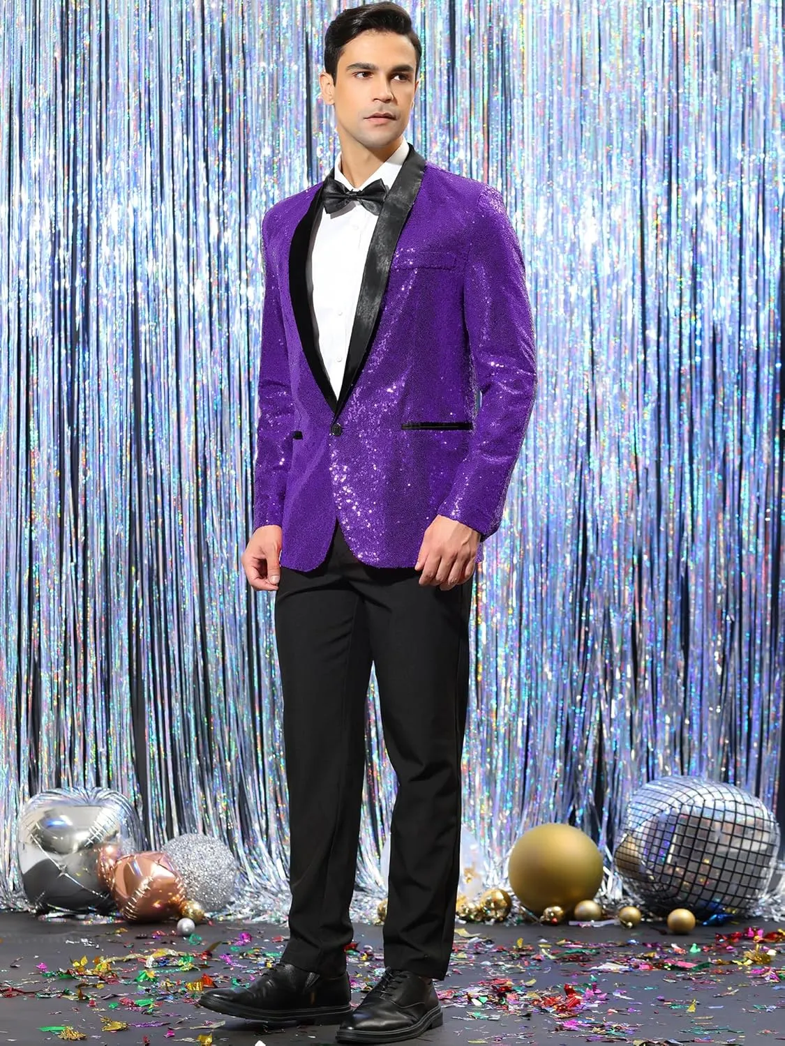 Lars Amadeus Men's Sequin Sport Coats Shawl Lapel One Button Tuxedo Wedding Shiny Blazer