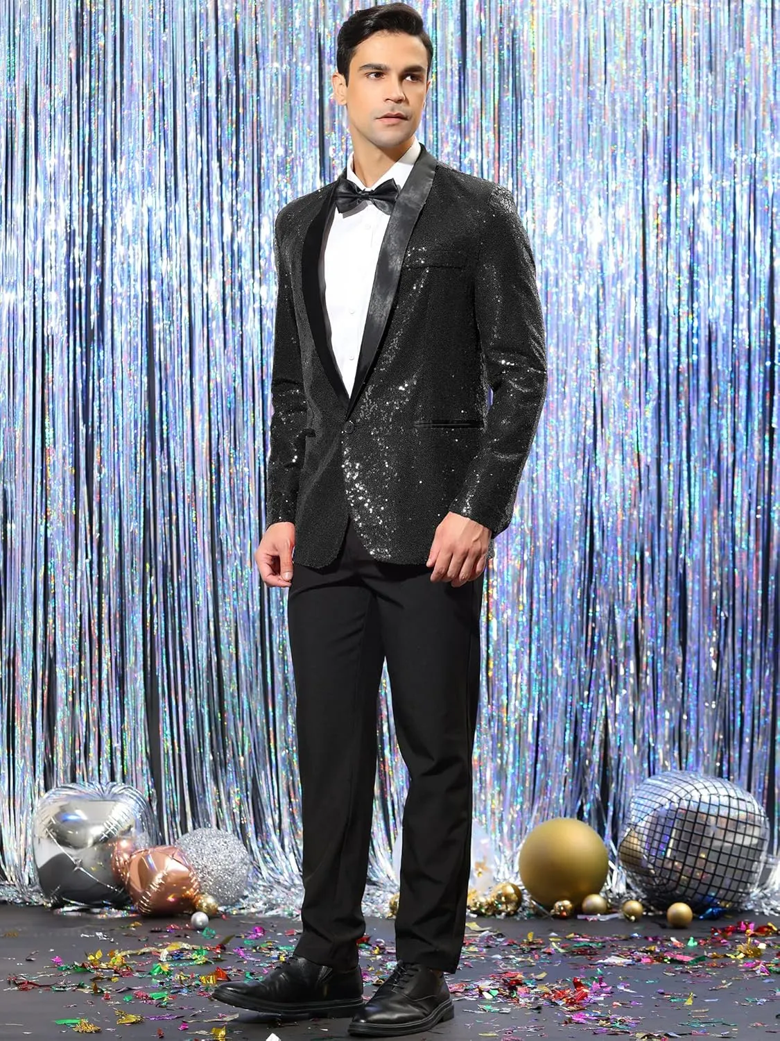 Lars Amadeus Men's Sequin Sport Coats Shawl Lapel One Button Tuxedo Wedding Shiny Blazer