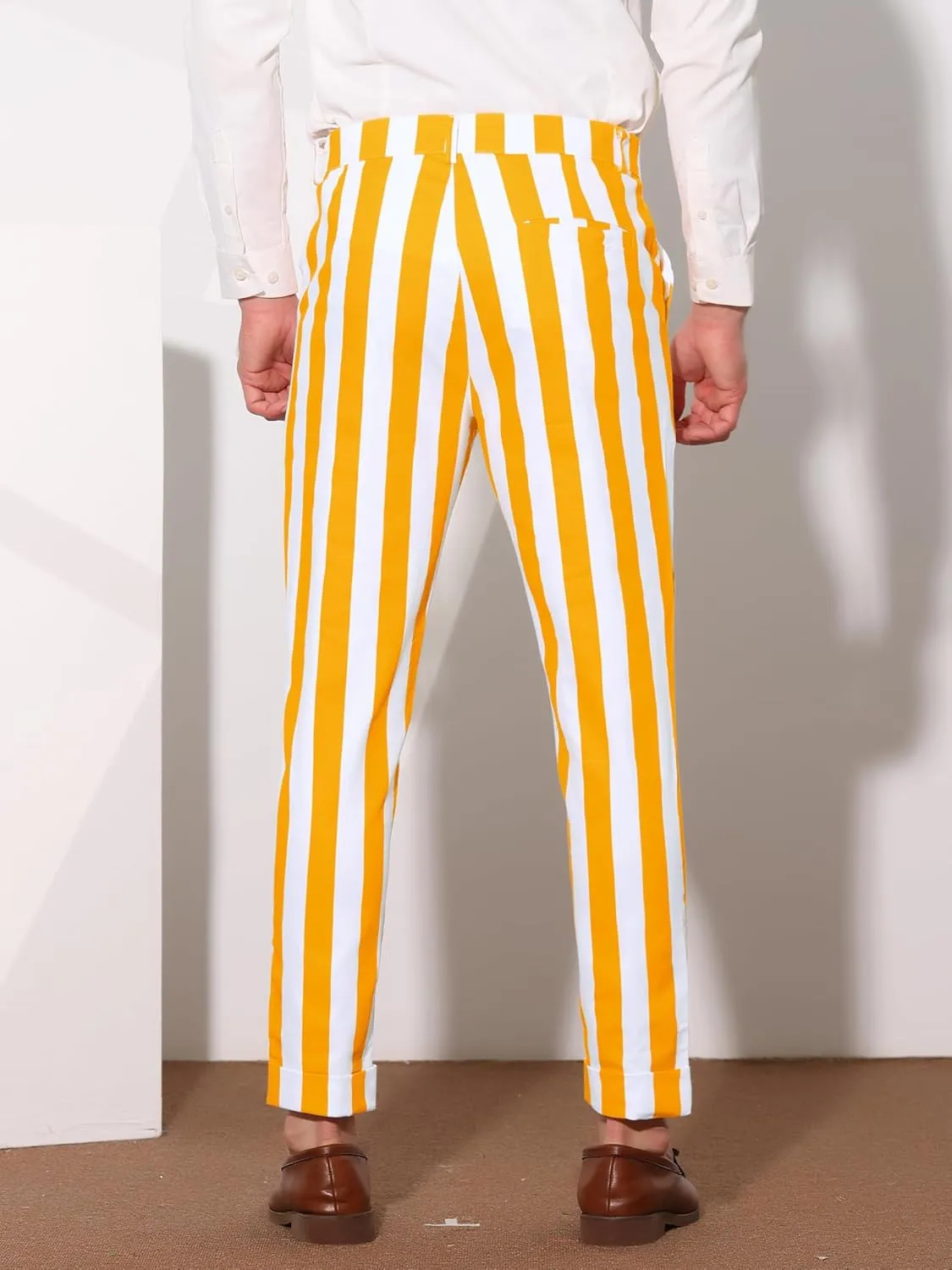 Lars Amadeus Striped Business Pants for Men's Slim Fit Flat Front Tapered Office Cropped Pants